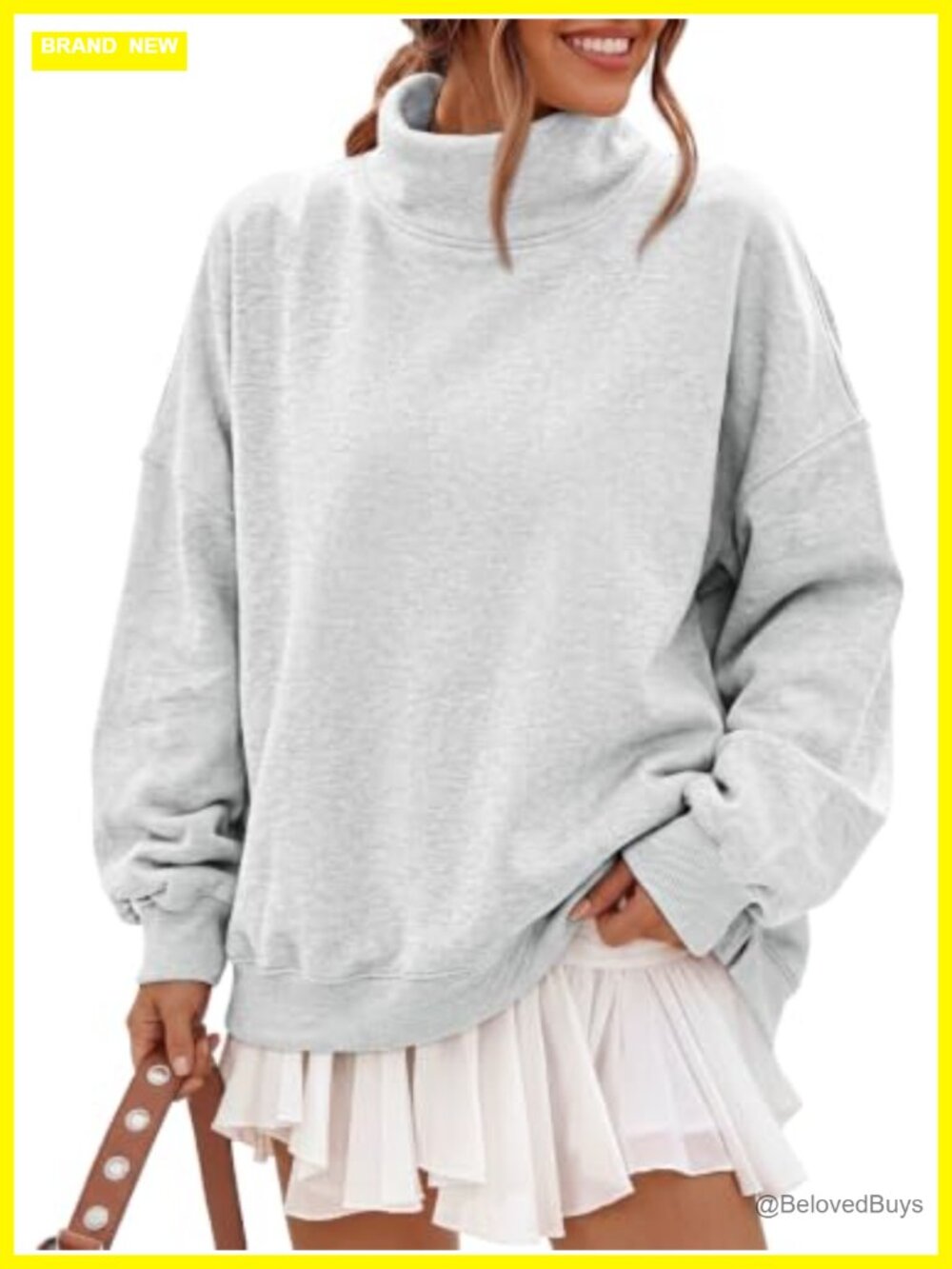 Oversized Fleece Mock Neck Sweatshirt Pullover with Pockets